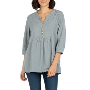 Seasalt Cornwall Coastal Cotton Striped 3/4 Sleeve Popover Blouse Size 12 Blue